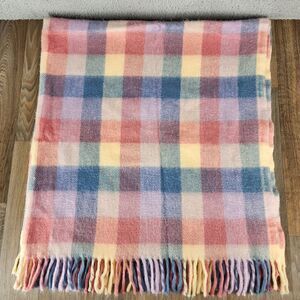 Vintage Pastel Plaid‎ Fringed Baby Blanket 49x55" Acrylic Wool Soft Crib Blanket